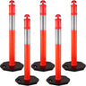 5Pack Delineator Posts 44 Inch Height, Orange PE Delineator Post Kit 10 inch Reflective Band, Traffic Delineator Posts with Rubber Base 16 inch for Construction Sites, Facility Management etc.