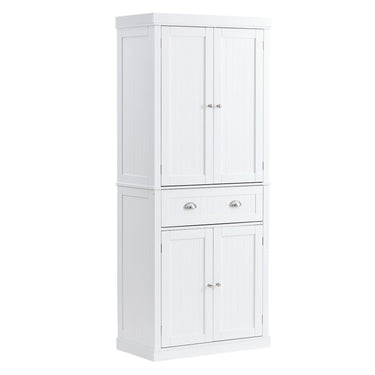72" Kitchen Pantry Storage Cabinet, Freestanding Utility Cabinets with Doors, Drawer and 3 Adjustable Shelves, Tall Food Buffet Pantries for Kitchen, Living Room, Dinning Room, Laundry, White