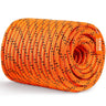 Double Braided Polyester Rope, 3/4 in x 220 ft, 24 Strands, 20000 LBS Breaking Strength Outdoor Rope, Arborist Rigging Rope for Rock Hiking Camping Swing Rappelling Rescue, Orange/Black