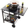 Outdoor Grill Dining Cart with Double-Shelf, BBQ Movable Food Prep Table, Multifunctional Foldable Iron Table Top, Portable Modular Carts for Pizza Oven, Worktable with 2 Wheels, Carry Handle