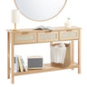 Rattan Console Table with 3 Storage Drawers Rattan Sliding Door Natural
