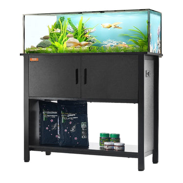 Aquarium Stand, 40 Gallon Fish Tank Stand, 36.6 x 18.9 x 31.5 in Steel and MDF Turtle Tank Stand, 335 lbs Load Capacity, Reptile Tank Stand with Storage Cabinet and Embedded Power Panel, Black