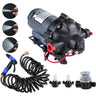 RV Water Pump 5.3 GPM 5.5 Gallons Per Minute 12V Water Pump Automatic 70 PSI Diaphragm Pump with 25 Foot Coiled Hose Washdown Pumps for Boats Caravan Rv Marine Yacht