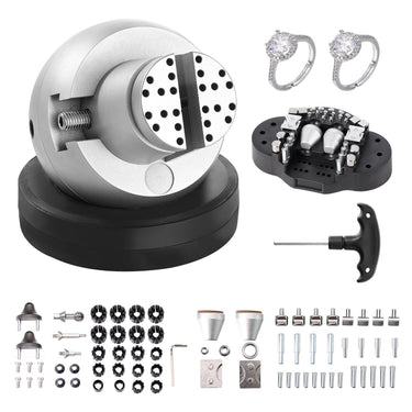 Ball Vise, 5" Engraving Setting Tool, 360° Rotation Engraving Block Vise, 69 PCS Attachment Jewelry Engraving Block Tools Standard Block for Gemstone Inlay and Small-Scale Engraving