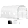 Walk-in Tunnel Greenhouse, 15 x 6.5 x 7 ft Portable Plant Hot House w/ Galvanized Steel Hoops, 1 Top Beam, Diagonal Poles, Zippered Door & 8 Roll-up Windows, White