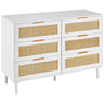 6 Drawer Rattan Dresser, Boho Dresser, Rattan Chest of Drawers with Spacious Storage, Natural Rattan Dresser for Bedroom, Living Room & Hallway,Rattan Nightstand with Sturdy Handles&Legs, White