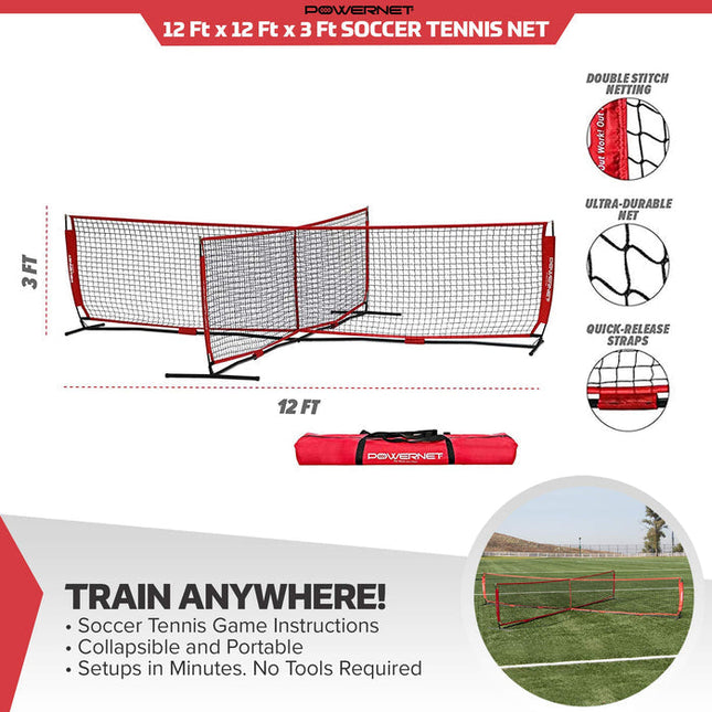 PowerNet Portable 4-Way Soccer Tennis Net 12x12 Ft for Multiplayer Use (1163) by Jupiter Gear
