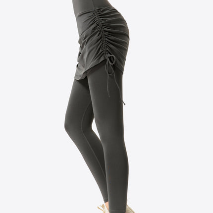 Drawstring Ruched Faux Layered Yoga Leggings by Blak Wardrob