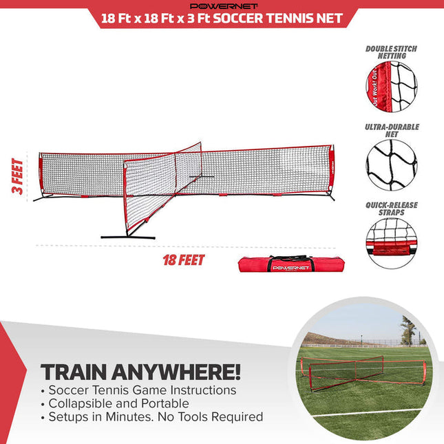 PowerNet 4-Way Soccer Tennis Net 18x18 Ft for Multiplayer Use w Easy Setup (1162) by Jupiter Gear