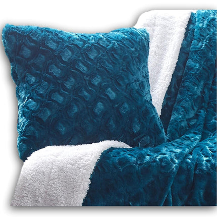 DaDa Bedding Jewel Tones Emerald Green Blue Luxury Faux Fur Throw Pillow Cover (171805) by DaDa Bedding Collection