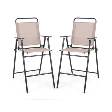 Set of 2 Patio Folding Bar-Height Chairs with Armrests and Quick-Drying Seat-Beige