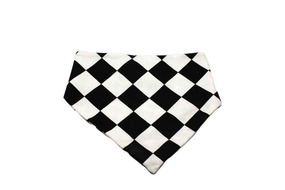 Black White Flower with Checkerboard Reversible Dog Bandana by Uptown Pups