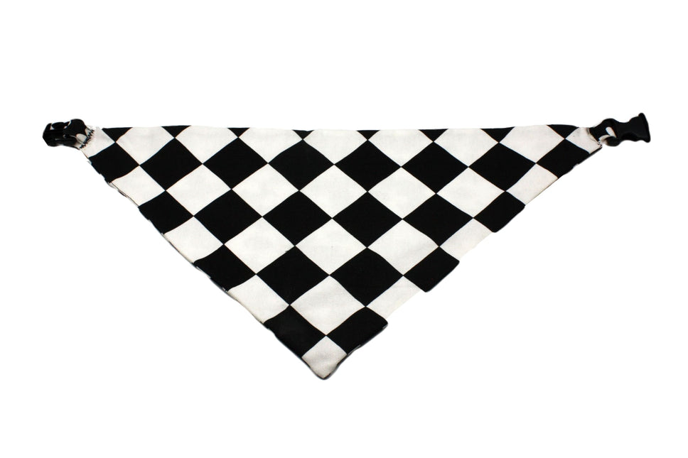 Black White Flower with Checkerboard Reversible Dog Bandana by Uptown Pups