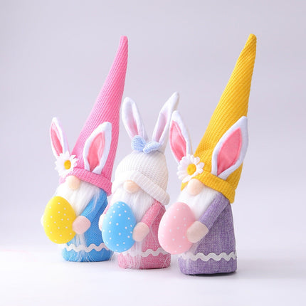 Easter Plush Gnome Tabletop Set, Colorful Bunny and Eggs by OrnamentallyYou