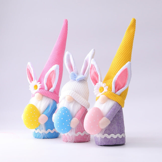 Easter Plush Gnome Tabletop Set, Colorful Bunny and Eggs by OrnamentallyYou