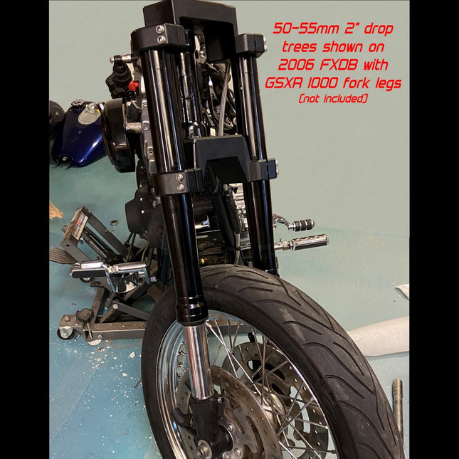50-55 2-inch drop Triple-Trees for Harley Dyna/FXR style frames by GeezerEngineering LLC