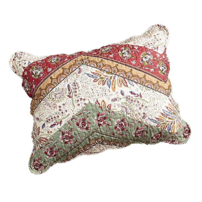 DaDa Bedding Bohemian Cranberry Sage Chevron Patchwork Floral Pillow Sham (JHW924) by DaDa Bedding Collection