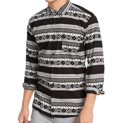 Levi's Men's Norte Regular-Fit Geo-Stripe Shirt Black Size XX-Large by Steals