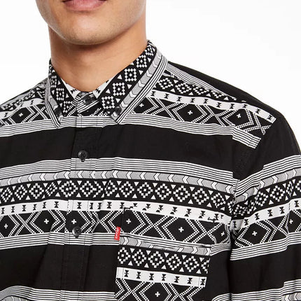 Levi's Men's Norte Regular-Fit Geo-Stripe Shirt Black Size XX-Large by Steals