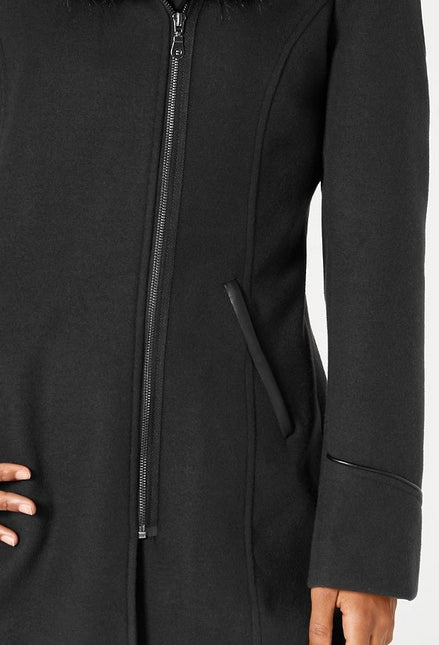 Maralyn & Me Juniors' Faux-Fur-Trim Hooded Coat Black Size Medium by Steals