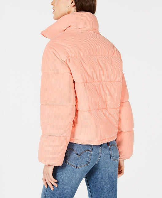 Collection B Juniors' Cropped Corduroy Puffer Coat Pink Size Extra Large by Steals