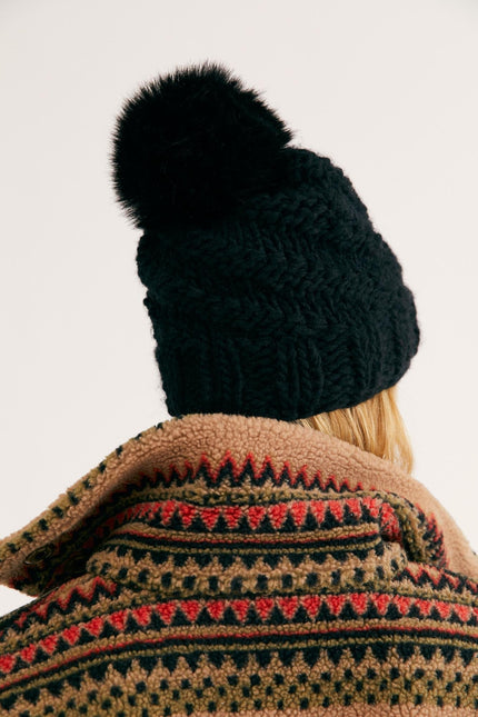 Free People Women's High Line Pom Beanie Hat Black One Size by Steals