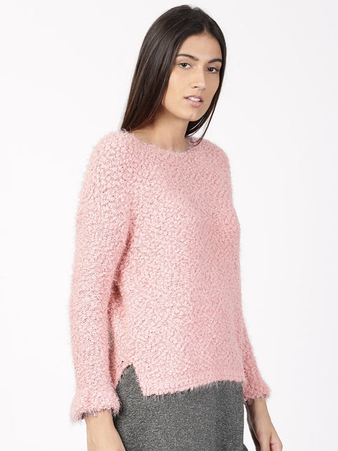 Hippie Rose Juniors' Textured High-Low Sweater Pink Size Medium by Steals