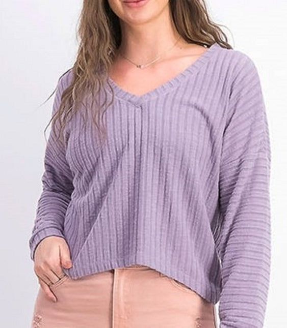 Hippie Rose Juniors' Cozy V-Neck Ribbed Top Lilac Size Extra Small by Steals
