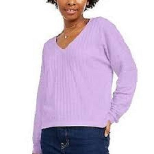 Hippie Rose Juniors' Cozy V-Neck Ribbed Top Purple Size Small by Steals