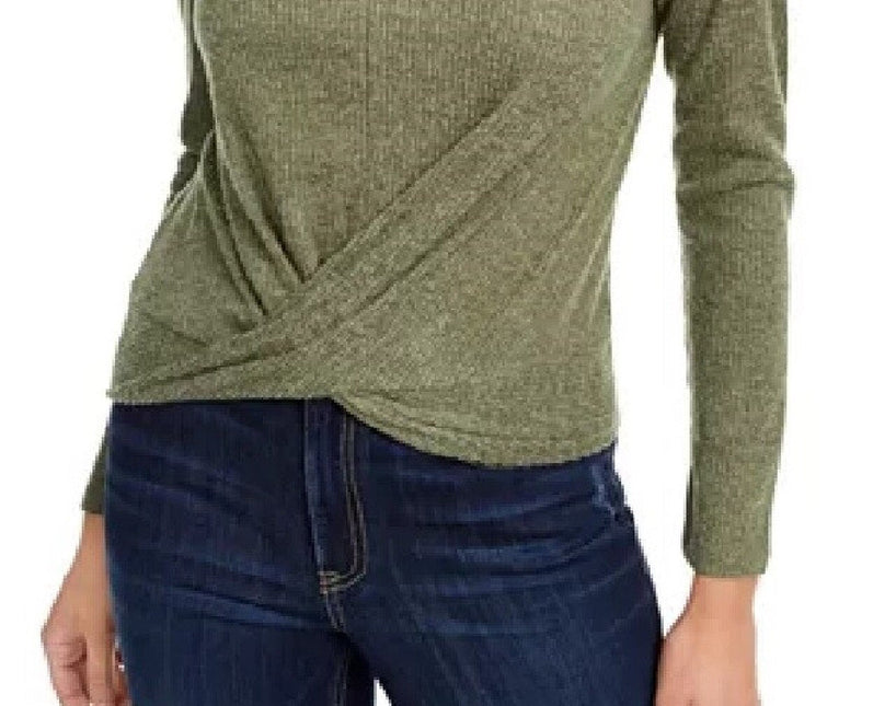 Crave Fame Wome's Juniors' Cozy Twist-Front Turtleneck Top Green Size Extra Small by Steals