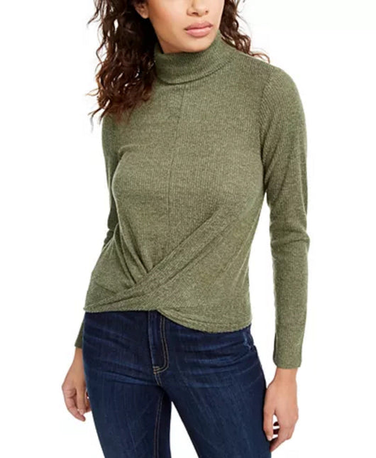 Crave Fame Juniors' Cozy Twist-Front Turtleneck Top Green Size Small by Steals