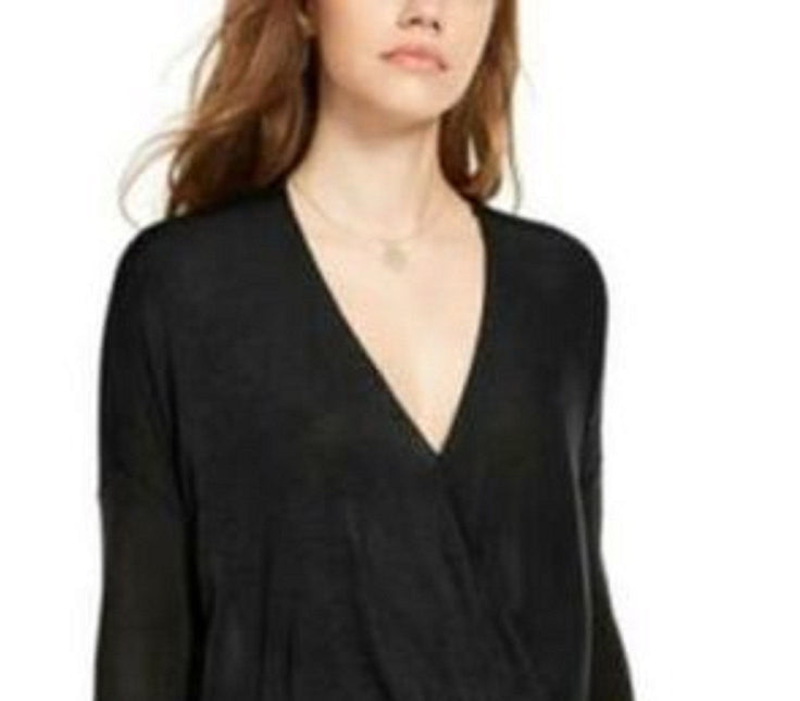 Polly & Esther Juniors' Surplice-Neck Top Black Size Small by Steals