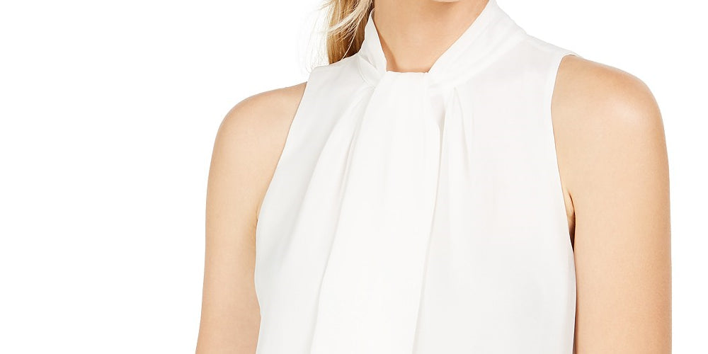 Calvin Klein Women's Tie-Neck Sleeveless Blouse White Size Extra Small by Steals