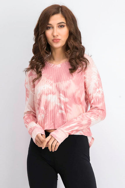 Crave Fame Juniors' Cozy Ribbed Tie-Dyed Top Pink Size Extra Large by Steals