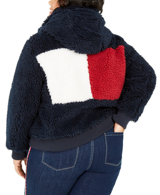 Tommy Hilfiger Women's Plus Colorblocked Logo Sherpa Coat  Navy Size 2 Extra Large by Steals