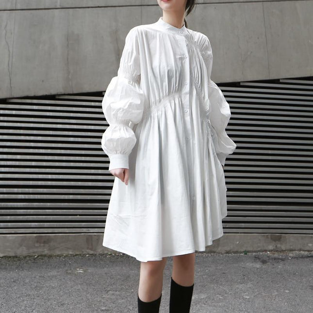 Hotaru Long Sleeve Pleated Shirt Dress - White by Marigold Shadows
