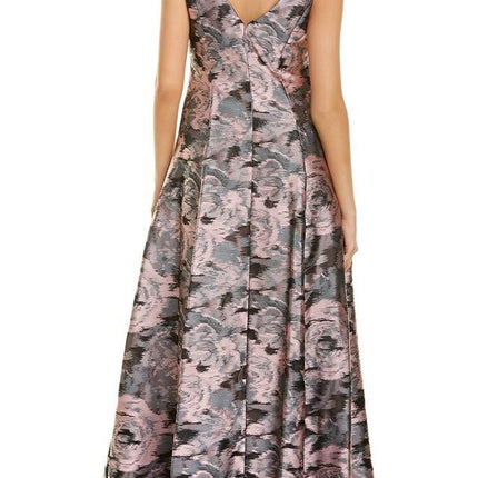 Aidan Mattox V-Neck Sleeveless Box Pleat Zipper Back Embroidered Jacquard Gown by Curated Brands