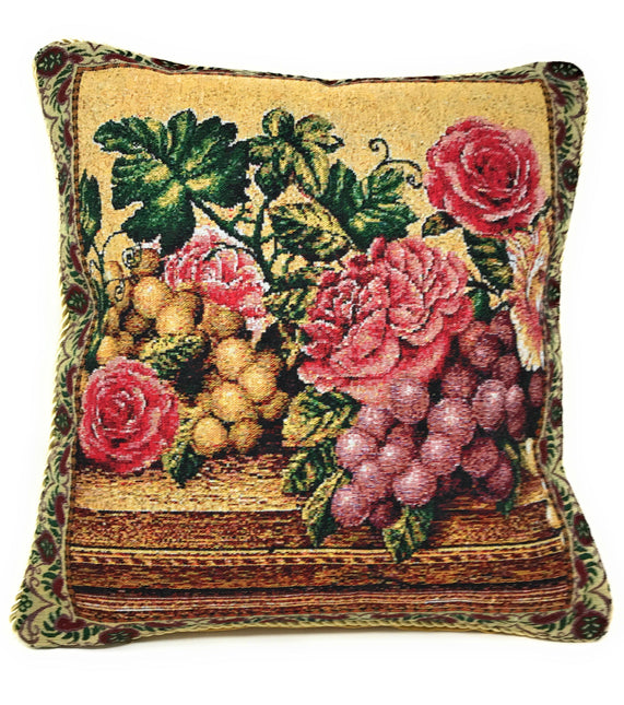 DaDa Bedding Set of 2-Pieces Parade Fruit & Roses Garden Tapestry Throw Pillow Covers w/ Inserts - 18" x 18" by DaDa Bedding Collection