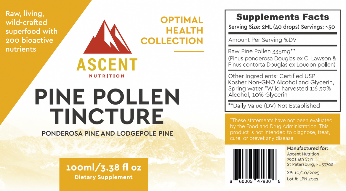 Wild-Harvested Pine Pollen Tincture, 100 ml Bottle by Ascent Nutrition