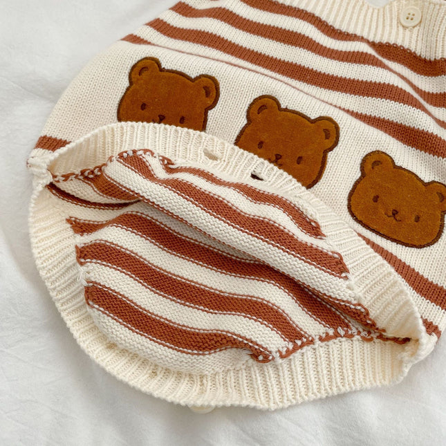 Baby Striped Pattern Cartoon Bear Patched Design Onesies With Cardigan by MyKids-USA™