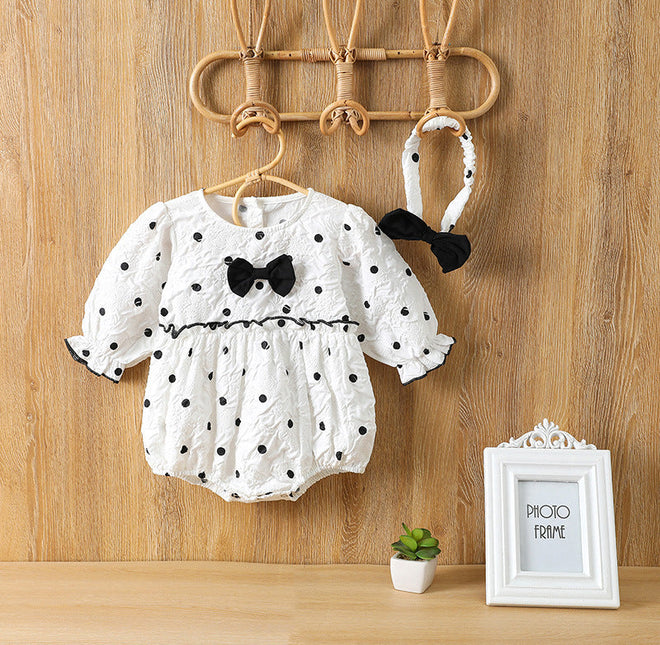 Baby Girl Polka Dot Pattern Bow Decoration Bodysuit With Headband by MyKids-USA™