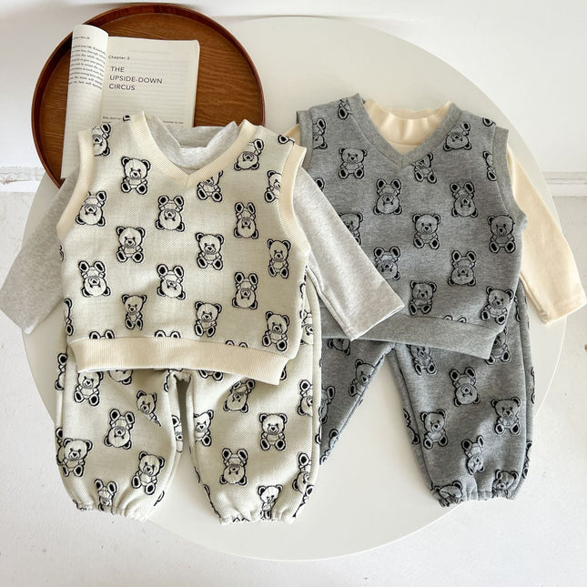 Baby Bear Embroidered Pattern Vest Combo Trousers Sets by MyKids-USA™