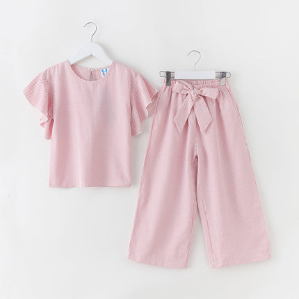Girl Striped Pattern Tops Combo Bow Belt Pants Summer 1-Pieces Sets by MyKids-USA™