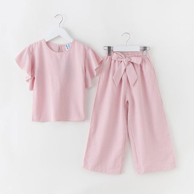 Girl Striped Pattern Tops Combo Bow Belt Pants Summer 1-Pieces Sets by MyKids-USA™
