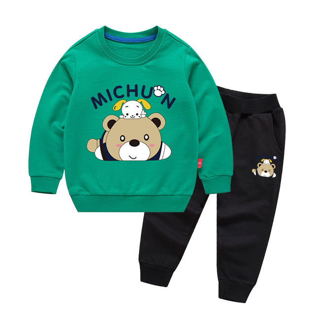 Baby Cartoon Bear Graphic Hoodie With Trousers Sets by MyKids-USA™