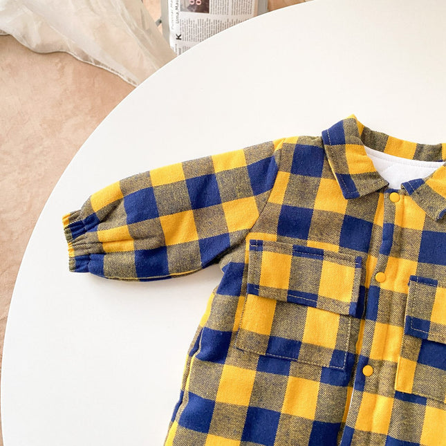 Baby Boy Plaid Pattern Snap Button Front Long-sleeved Thick Rompers by MyKids-USA™
