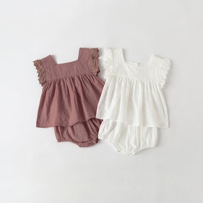 Baby Girl Solid Color Ruffle Design Square Neck Tops Combo Triangle Shorts 1 Pieces Sets by MyKids-USA™