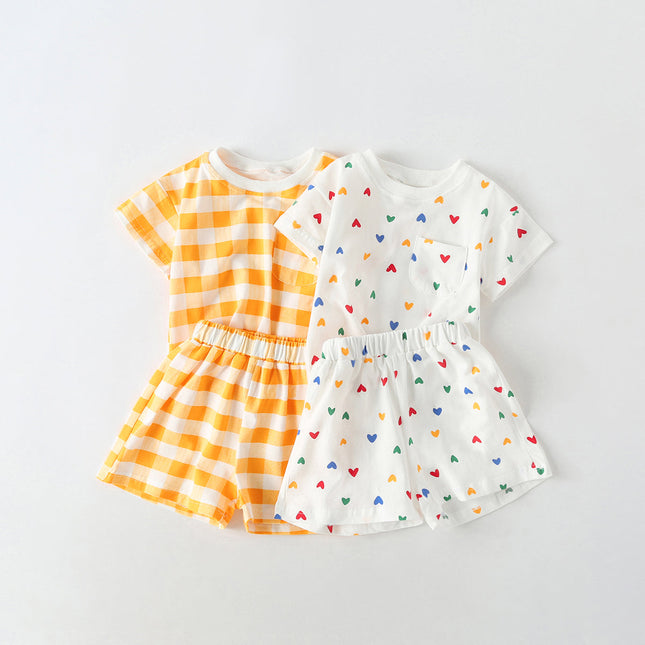 Baby 1pcs Plaid & Heart Pattern Tee Combo Shorts Simply Style Sets by MyKids-USA™