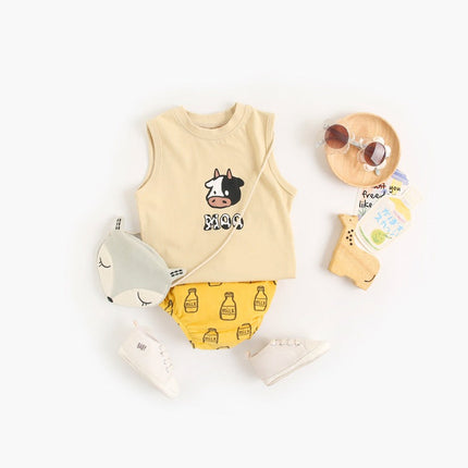 Baby Boy And Girl Animal Print Sleeveless T-Shirt Combo Shorts Sets by MyKids-USA™