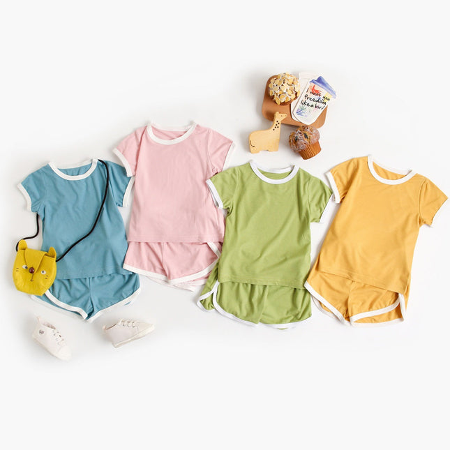 Baby Solid Color Neck Color Matching Design Sports Sets In Summer by MyKids-USA™
